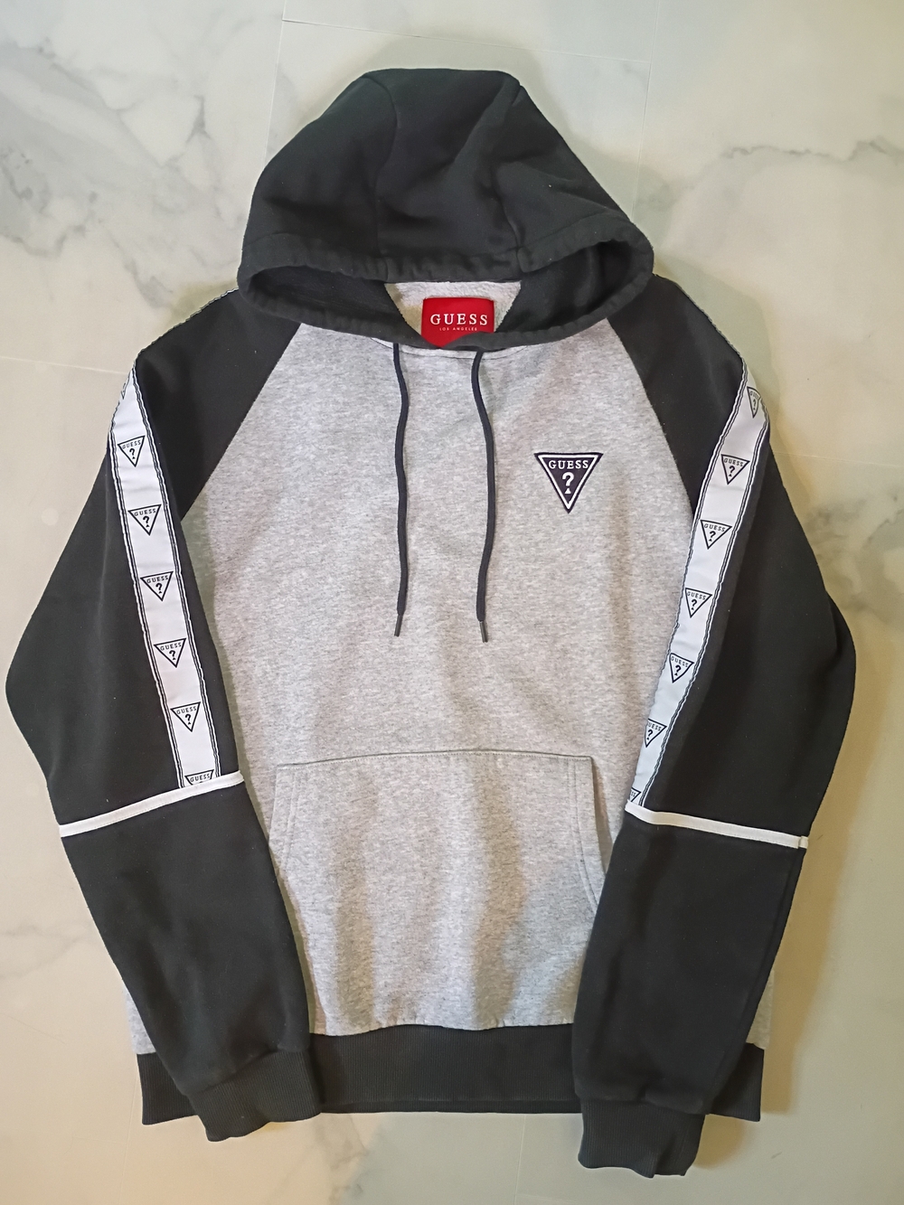 GUESS Gray & Black Tri-Logo Pullover Hoodie